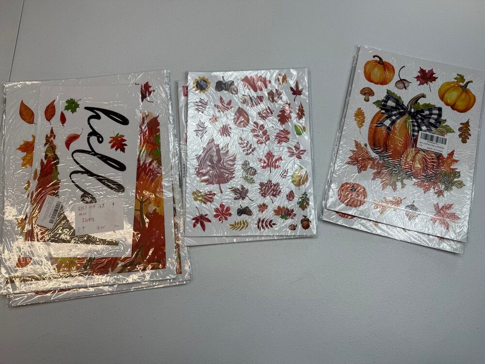 7‑Packs Fall Window Clings – Pumpkins, Leaves & Hello Fall Designs